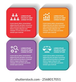 4 steps infographic template with 4 options. Flowchart that can be used for business report, data visualization and presentation. Timeline infographic elements vector illustration.