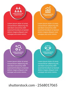 4 steps infographic template with 4 options. Flowchart that can be used for business report, data visualization and presentation. Timeline infographic elements vector illustration.