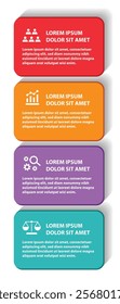 4 steps infographic template with 4 options. Flowchart that can be used for business report, data visualization and presentation. Timeline infographic elements vector illustration.