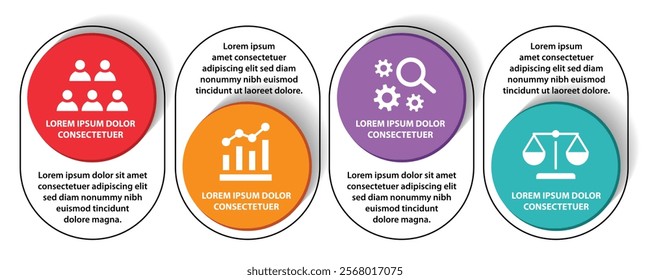 4 steps infographic template with 4 options. Flowchart that can be used for business report, data visualization and presentation. Timeline infographic elements vector illustration.