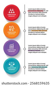 4 steps infographic template with 4 options. Flowchart that can be used for business report, data visualization and presentation. Timeline infographic elements vector illustration.