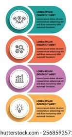 4 steps infographic template with 4 options. Flowchart that can be used for business report, data visualization and presentation. Timeline infographic elements vector illustration.