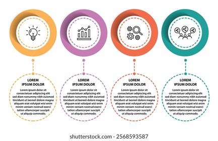 4 steps infographic template with 4 options. Flowchart that can be used for business report, data visualization and presentation. Timeline infographic elements vector illustration.