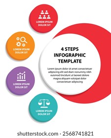 4 steps infographic template with 4 options. Flowchart that can be used for business report, data visualization and presentation. Timeline infographic elements vector illustration.
