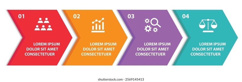 4 steps infographic template with 4 options. Flowchart that can be used for business report, data visualization and presentation. Timeline infographic elements vector illustration.