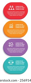 4 steps infographic template with 4 options. Flowchart that can be used for business report, data visualization and presentation. Timeline infographic elements vector illustration.