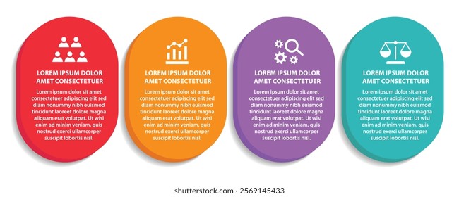 4 steps infographic template with 4 options. Flowchart that can be used for business report, data visualization and presentation. Timeline infographic elements vector illustration.