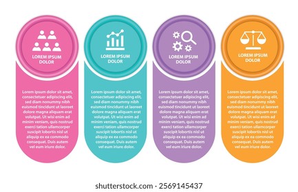 4 steps infographic template with 4 options. Flowchart that can be used for business report, data visualization and presentation. Timeline infographic elements vector illustration.