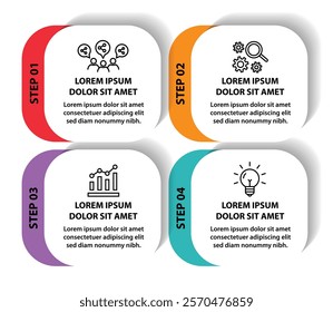 4 steps infographic template with 4 options. Flowchart that can be used for business report, data visualization and presentation. Timeline infographic elements vector illustration.