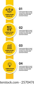 4 steps infographic template with 4 options. Flowchart that can be used for business report, data visualization and presentation. Timeline infographic elements vector illustration.