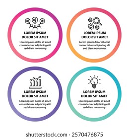 4 steps infographic template with 4 options. Flowchart that can be used for business report, data visualization and presentation. Timeline infographic elements vector illustration.