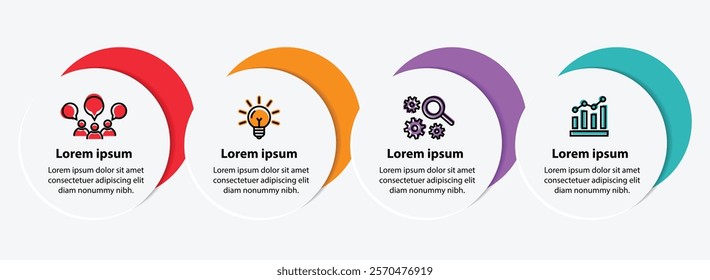 4 steps infographic template with 4 options. Flowchart that can be used for business report, data visualization and presentation. Timeline infographic elements vector illustration.