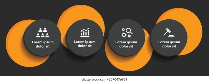 4 steps infographic template with 4 options. Flowchart that can be used for business report, data visualization and presentation. Timeline infographic elements vector illustration.
