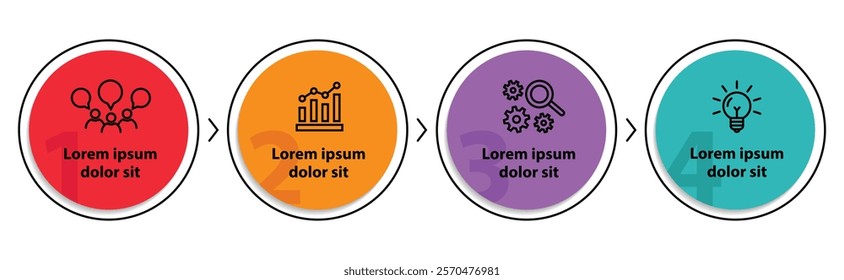 4 steps infographic template with 4 options. Flowchart that can be used for business report, data visualization and presentation. Timeline infographic elements vector illustration.