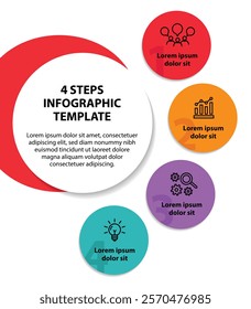 4 steps infographic template with 4 options. Flowchart that can be used for business report, data visualization and presentation. Timeline infographic elements vector illustration.