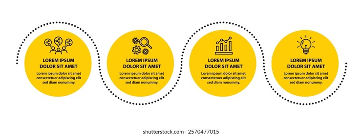 4 steps infographic template with 4 options. Flowchart that can be used for business report, data visualization and presentation. Timeline infographic elements vector illustration.
