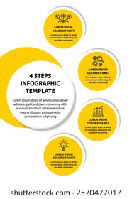 4 steps infographic template with 4 options. Flowchart that can be used for business report, data visualization and presentation. Timeline infographic elements vector illustration.