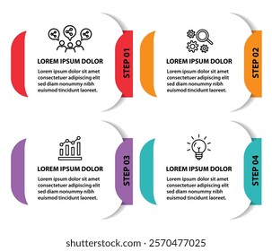 4 steps infographic template with 4 options. Flowchart that can be used for business report, data visualization and presentation. Timeline infographic elements vector illustration.