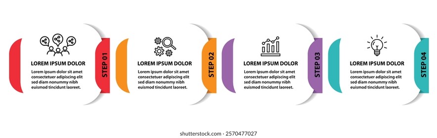 4 steps infographic template with 4 options. Flowchart that can be used for business report, data visualization and presentation. Timeline infographic elements vector illustration.