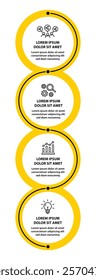 4 steps infographic template with 4 options. Flowchart that can be used for business report, data visualization and presentation. Timeline infographic elements vector illustration.