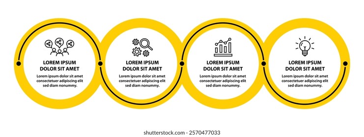 4 steps infographic template with 4 options. Flowchart that can be used for business report, data visualization and presentation. Timeline infographic elements vector illustration.