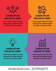 4 steps infographic template with 4 options. Flowchart that can be used for business report, data visualization and presentation. Timeline infographic elements vector illustration.