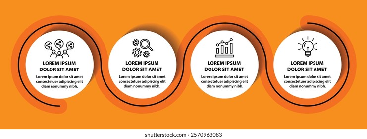 4 steps infographic template with 4 options. Flowchart that can be used for business report, data visualization and presentation. Timeline infographic elements vector illustration.