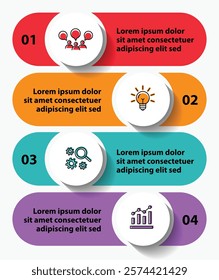 4 steps infographic template with 4 options. Flowchart that can be used for business report, data visualization and presentation. Timeline infographic elements vector illustration.