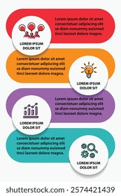 4 steps infographic template with 4 options. Flowchart that can be used for business report, data visualization and presentation. Timeline infographic elements vector illustration.