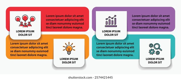 4 steps infographic template with 4 options. Flowchart that can be used for business report, data visualization and presentation. Timeline infographic elements vector illustration.