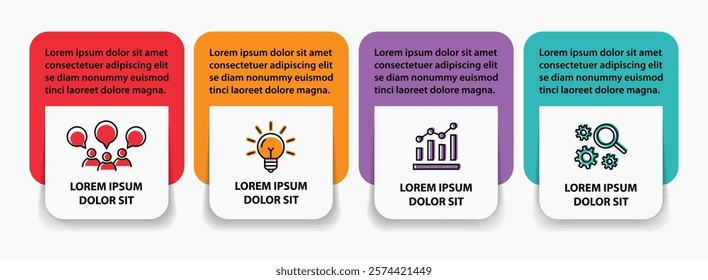 4 steps infographic template with 4 options. Flowchart that can be used for business report, data visualization and presentation. Timeline infographic elements vector illustration.