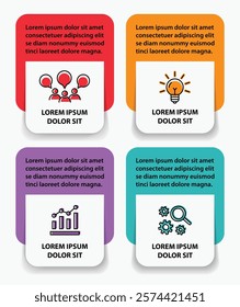4 steps infographic template with 4 options. Flowchart that can be used for business report, data visualization and presentation. Timeline infographic elements vector illustration.