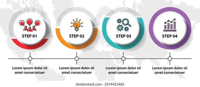 4 steps infographic template with 4 options. Flowchart that can be used for business report, data visualization and presentation. Timeline infographic elements vector illustration.