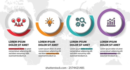 4 steps infographic template with 4 options. Flowchart that can be used for business report, data visualization and presentation. Timeline infographic elements vector illustration.