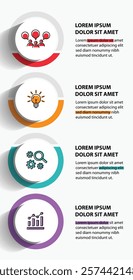 4 steps infographic template with 4 options. Flowchart that can be used for business report, data visualization and presentation. Timeline infographic elements vector illustration.