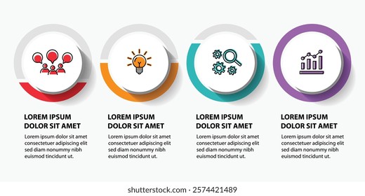 4 steps infographic template with 4 options. Flowchart that can be used for business report, data visualization and presentation. Timeline infographic elements vector illustration.