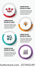 4 steps infographic template with 4 options. Flowchart that can be used for business report, data visualization and presentation. Timeline infographic elements vector illustration.