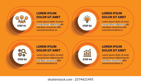 4 steps infographic template with 4 options. Flowchart that can be used for business report, data visualization and presentation. Timeline infographic elements vector illustration.