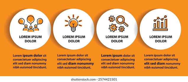 4 steps infographic template with 4 options. Flowchart that can be used for business report, data visualization and presentation. Timeline infographic elements vector illustration.