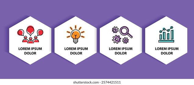 4 steps infographic template with 4 options. Flowchart that can be used for business report, data visualization and presentation. Timeline infographic elements vector illustration.