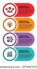 4 steps infographic template with 4 options. Flowchart that can be used for business report, data visualization and presentation. Timeline infographic elements vector illustration.