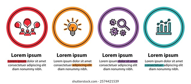 4 steps infographic template with 4 options. Flowchart that can be used for business report, data visualization and presentation. Timeline infographic elements vector illustration.