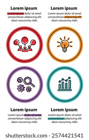 4 steps infographic template with 4 options. Flowchart that can be used for business report, data visualization and presentation. Timeline infographic elements vector illustration.
