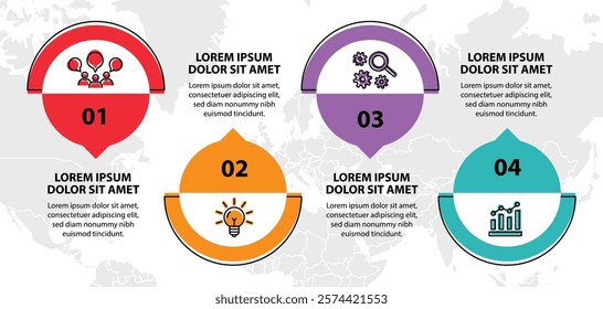 4 steps infographic template with 4 options. Flowchart that can be used for business report, data visualization and presentation. Timeline infographic elements vector illustration.