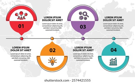 4 steps infographic template with 4 options. Flowchart that can be used for business report, data visualization and presentation. Timeline infographic elements vector illustration.