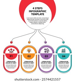 4 steps infographic template with 4 options. Flowchart that can be used for business report, data visualization and presentation. Timeline infographic elements vector illustration.