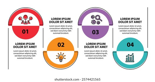 4 steps infographic template with 4 options. Flowchart that can be used for business report, data visualization and presentation. Timeline infographic elements vector illustration.
