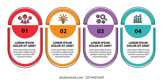 4 steps infographic template with 4 options. Flowchart that can be used for business report, data visualization and presentation. Timeline infographic elements vector illustration.