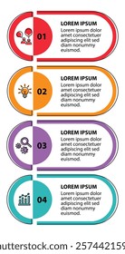 4 steps infographic template with 4 options. Flowchart that can be used for business report, data visualization and presentation. Timeline infographic elements vector illustration.