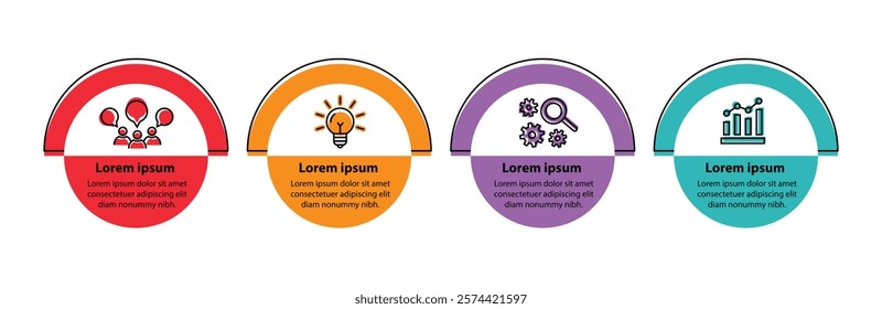 4 steps infographic template with 4 options. Flowchart that can be used for business report, data visualization and presentation. Timeline infographic elements vector illustration.